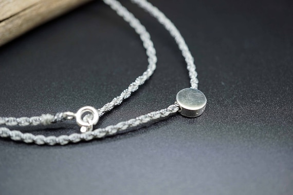 Silver Cord Choker, Silver Choker Necklace, Silver Circle Bead Charm, Circle Charm Choker