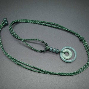 Natural Jadeite Pendant, Dark Green Jade Charm,Open Circle Jade Charm, Adjustable Cord Necklace, 20mm