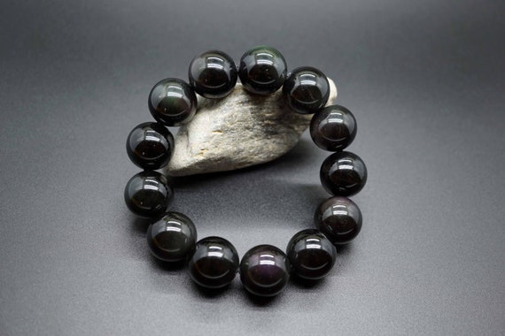 Natural Black Obsidian Bracelet, Rainbow Obsidian Bracelet, Men's Bracelet, 18mm
