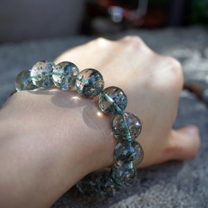 Natural Round Green Phantom Quartz Beaded Bracelet Green Lace Quartz 14.5MM
