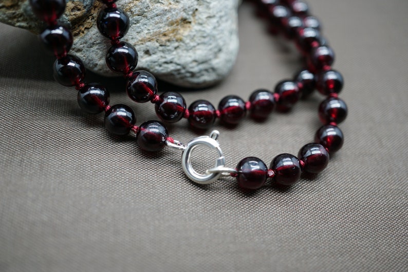 Natural Garnet Bead Necklace, Almandine Garnet Necklace, Hand Knotted Beaded Necklce, Grade A Garnet 6.2mm image 7