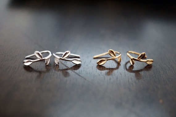 Silver Leaves Cute Earring Stud Earring Wrap Rose Gold Silver Gift for HER