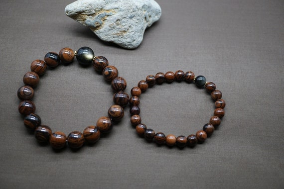 Natural Mahogany Obsidian Beaded Stretch Bracelet 8mm 12mm Grade A Brown Color