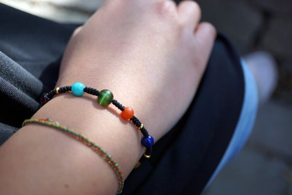 Natural Multi-gem Handmade Braided Adjustable -length Bracelet With Lapis Lazuli Tourmaline For Her