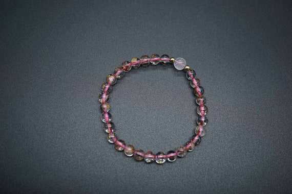 Natural Rutilated Quartz, Tiny Pink Quartz Bracelet, Moonstone Charm Bracelet, 5.8mm