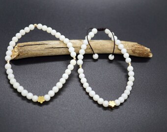 White Coral Stuning Round Beaded Bracelet With Gold-filled 7&#39;&#39; Adjustable-length Gift for Her 4.5mm