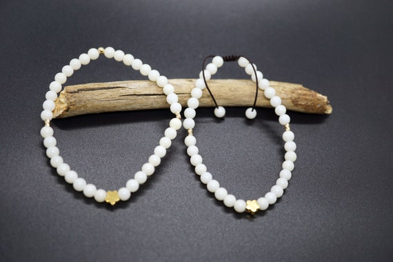 White Coral Stuning Round Beaded Bracelet With Gold-filled 7'' Adjustable-length Gift for Her 4.5mm