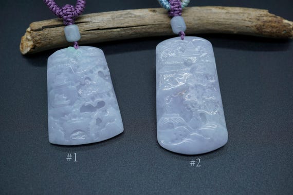 Natural Purple Carved Jade Pendant Jade Long Necklace