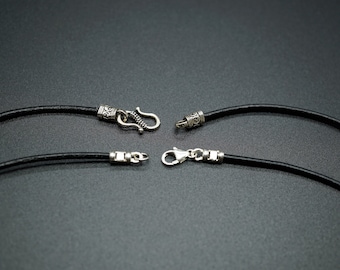 Collar de cordón de cuero negro: cierre de plata de ley, cuero de 2 mm