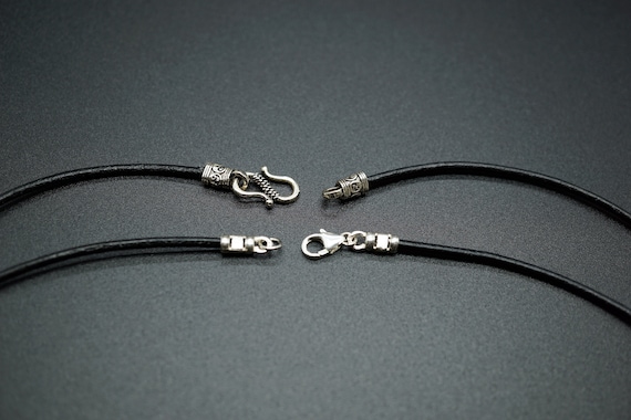Black Real Lether Necklace, Sterling Silver Clasp Necklace, 2MM Real Leather Cord, Custom Length Necklace