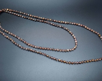 Natural Quartz Necklace, Beaded Long Necklace, Rutilated Quartz Necklace, Knotted Beaded Necklace, 5.6mm