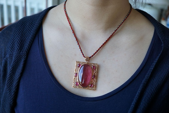 Red Tourmaline Pendant: 18K Rose Gold Tourmaline Necklace