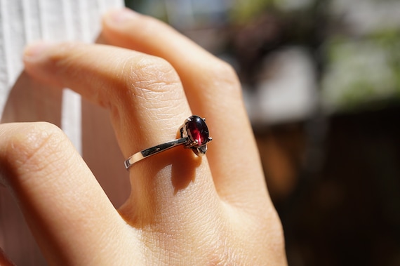 Natural Rhodolite Garnet Ring, Delicate Statement Ring, Silver Garnet Ring