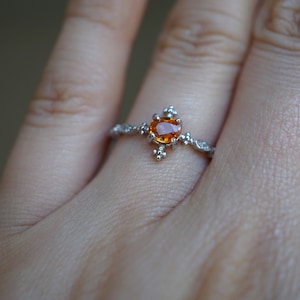 Sterling Silver Sapphire Ring, Orange Sapphire Ring, Delicate Sapphire Ring, US 6.5
