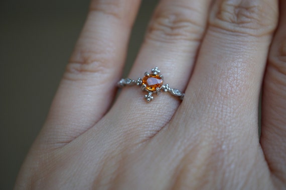 Sterling Silver Sapphire Ring, Orange Sapphire Ring, Delicate Sapphire Ring, US 6.5