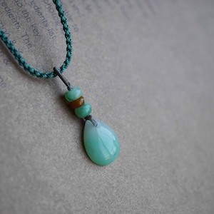 Natural Green Jade Charm, Teardrop Jade Charm, Handmade Silk Cord Necklace With Dainty Jade