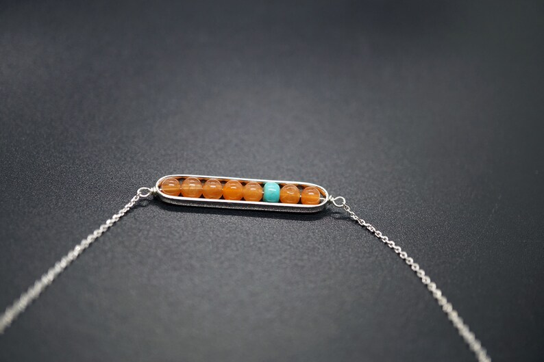 Natural Red Rabbit Hair Quartz in Sterling Silver Fram Geometric and Linear Choker Orange Gfit for Her