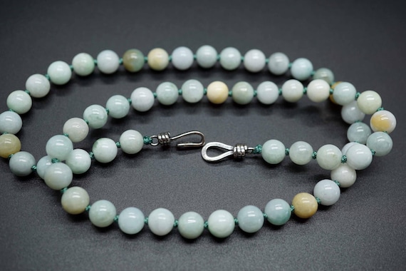 Natural Jade Bead Necklace,Multi-color Jade Necklace, Hand Knotted Jade Necklce, Round Jade Necklace 8mm