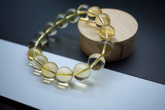 Round Citrine Bracelet, High Quality Citrine Bead Bracelet, 13.5mm