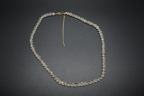 Natural Clear Quartz Beaded Necklace, Faceted Quartz Necklace, Gold Plated Adjustable Chain Necklace