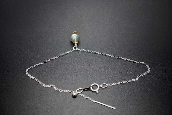 Sterling Silver Chain Bracelet, Labradorite Charm Bracelet, Healing Crystal, Blue Flash Adjustable