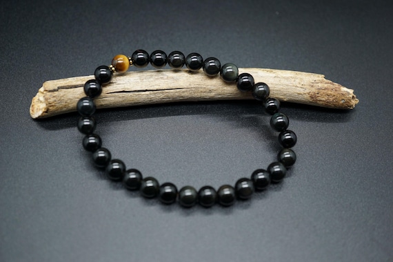 Natural Rainbow Obsidian Bracelet, Tiger Eye Bracelet, 6.5mm