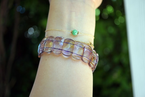 Genuine Ametrine Bangle, Faceted Rectangle Bangle, Purple Crystal Bangle, Yellow Bangle Stretch Bracelet