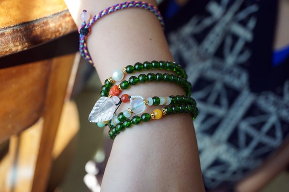 108 Prayer Bead, Buddist Prayer Beads, Chrome Diopside Bracelet, Rose Quartz Charm Bracelet, High Quality Diopside