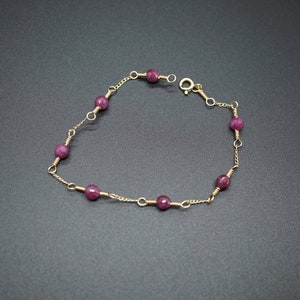 Natural Ruby Gold Filled Chain Bracelet - Handmade