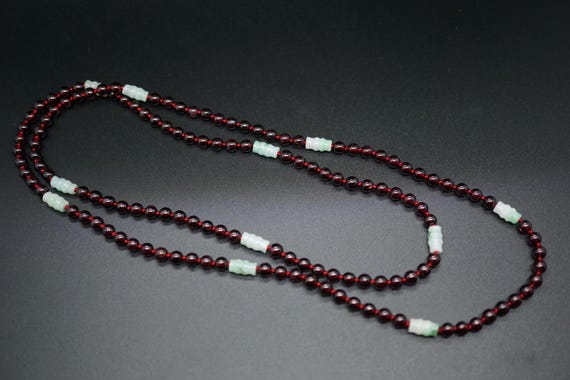 Garnet Bead Necklace, Red Garnet Long Necklace, Healing Crystal Necklace 31'', Knotted Bead Necklace