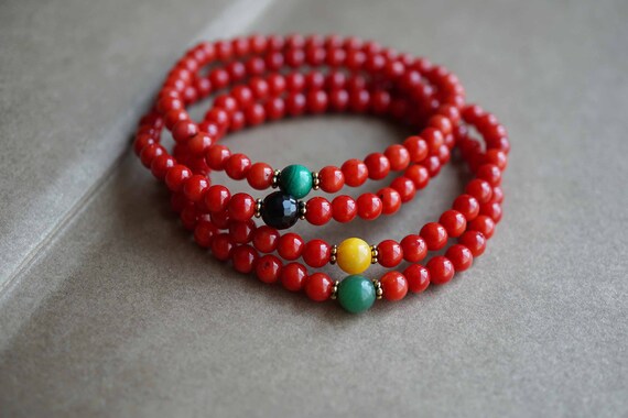 Dyed Coral Bead Bracelet, Dainty Red Coral Bracelet, Charm Coral Bracelet, 4.8mm