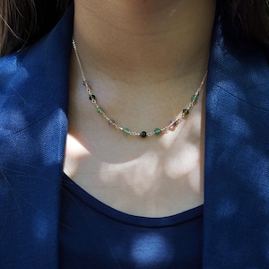 Faceted Multicolor Tourmaline Necklace Rondelle Tourmaline Gold Necklace Tourmaline Choker October Birthstone 16&#39;&#39;