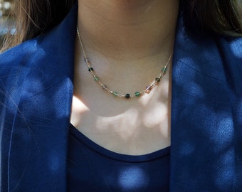 Faceted Tourmaline Necklace: Gold-Filled Rondelle Choker, October Birthstone