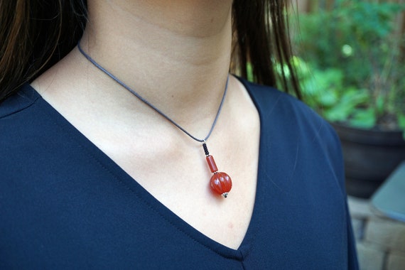 Carnelian Pumpkin Pendant 15mm Red Carnelian Charm Necklace, adjustable necklace