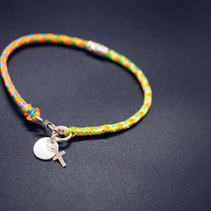 Sterling Silver Braided Bracelet: Colorful Rope Knot with Cross Charm