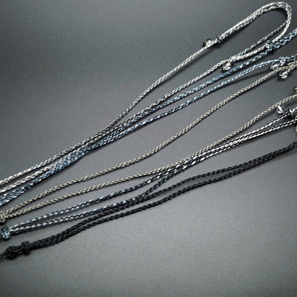 Collier tressé de 2,2 mm, collier tressé corde, collier cordon rond 4 rangs, collier réglable pour pendentif gris mélangé
