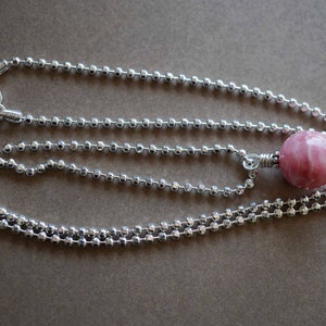 Colar com pingente de rodocrosita, pingente de rodocrosita rosa, colar de prata esterlina com corte de diamante, 24''