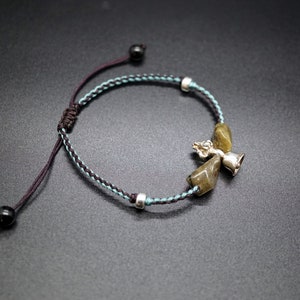 Vajra Dorje Bracelet, Raw Tourmaline Nugget, Sterling Silver Charm, Braided Cord Bracelet, Adjustable Bracelet