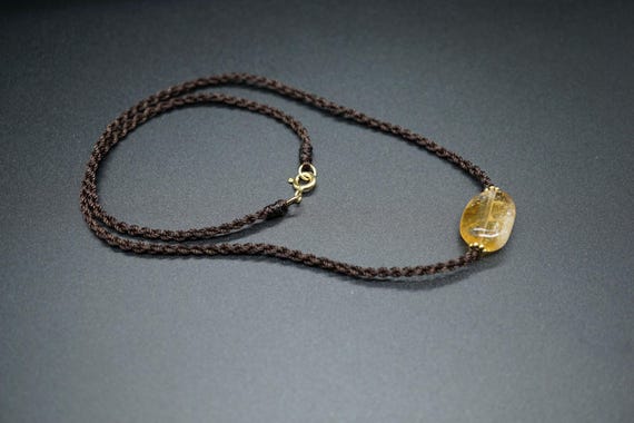 Citrine Charm Necklace: Brown Silk Cord Necklace, Handmade Cord Necklace
