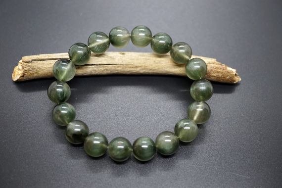 Real Green Rutilated Quartz, Green Bead Bracelet, Grade A Quartz, Rutilated Quartz Bracelet, 11mm