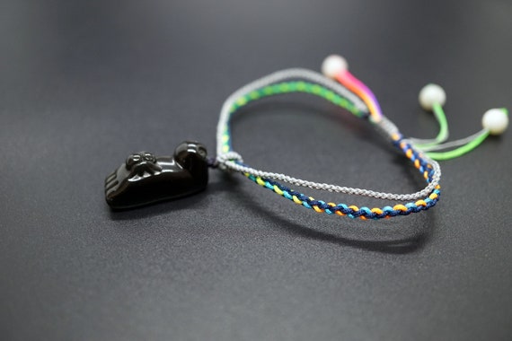 Black Obsidian Baby Foot In Mixed Colors Rope Knots Bracelet Braided Adjustable Bracelet Gift for Her Babay Gift