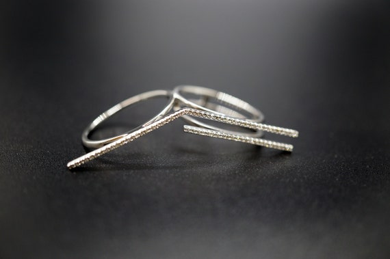 White Gold Diamond Ring, Straight Line Stylish Bar Ring, Designed Ring, Elegant Ring, 18K White Gold Ring
