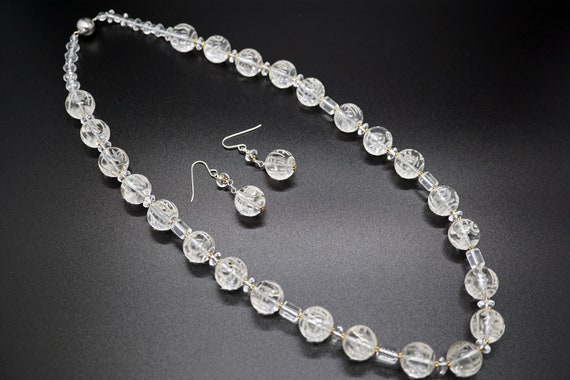 Clear Quartz Bead Necklace, Carved Raw Crystal Necklace, Jewelry Set, Necklace and Earrings