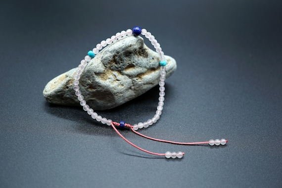 Rose Quartz Bracelet, Tiny Rose Quartz Bead, Pink Crystal Bracelet, 3mm Rose Quartz Bead