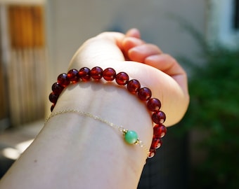 Genuine Hessonite Garnet, Garnet Bead Bracelet, 7.8mm/7mm For Women January Birthstone