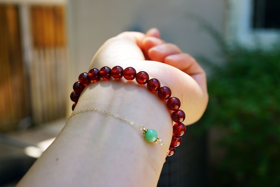 Genuine Hessonite Garnet, Garnet Bead Bracelet, 7.8mm/7mm For Women January Birthstone
