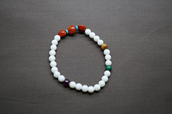 White Coral Beaded Bracelet, Natural Red Bean Bead Bracelet 6mm