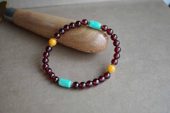 Genuine Garnet Bracelet, Red Garnet Bracelet, Grade AAA Garnet, Turquoise Bracelet