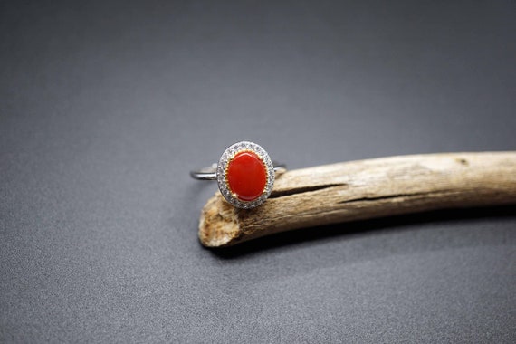 Natural Red Coral Ring, 925 Silver Coral Ring, Beautiful RED Coral Ring, US7
