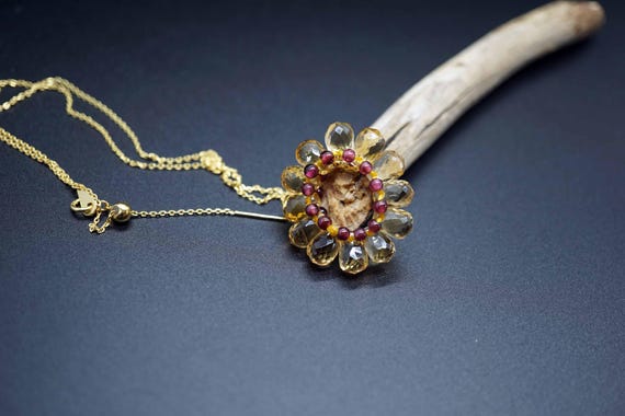 Citrine Charm,Gilded Silver Necklace,Hand Made Citrine Flower Charm, February Birthstone